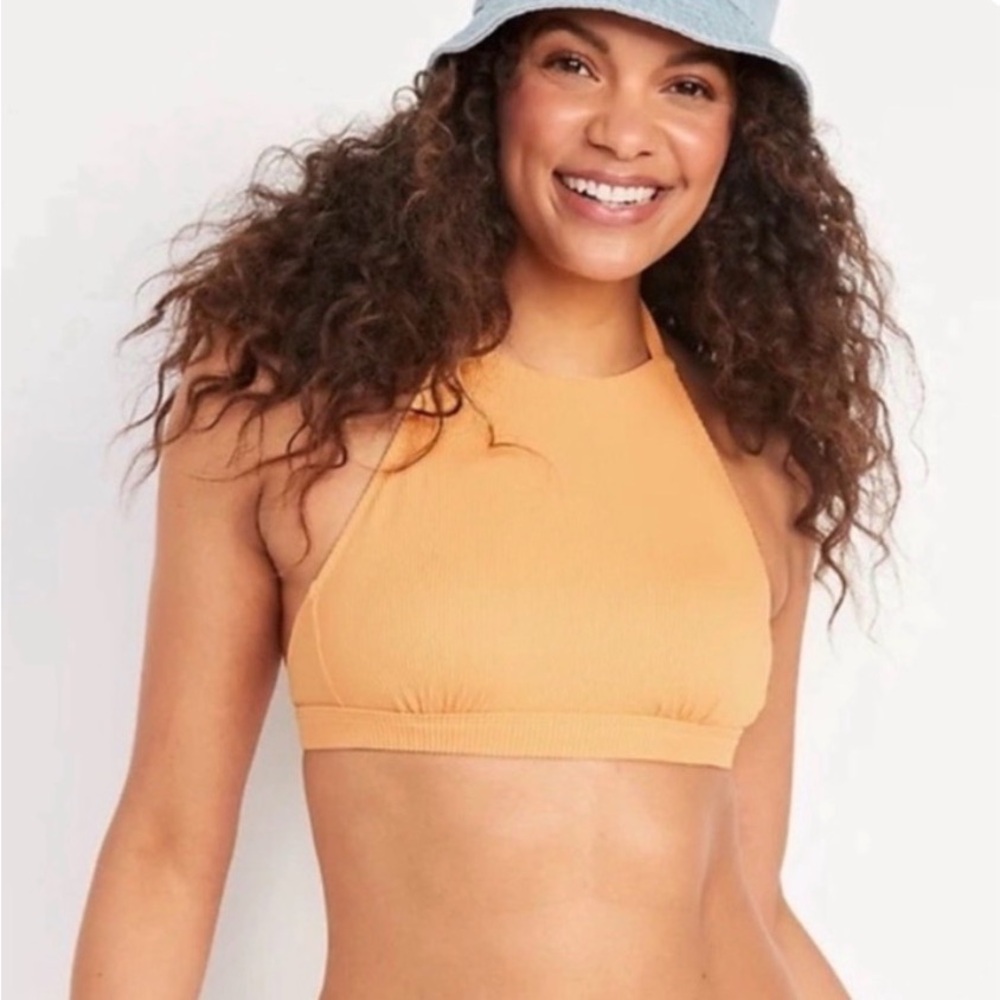 Old Navy Ribbed High Neck Bikini Top in Mustard